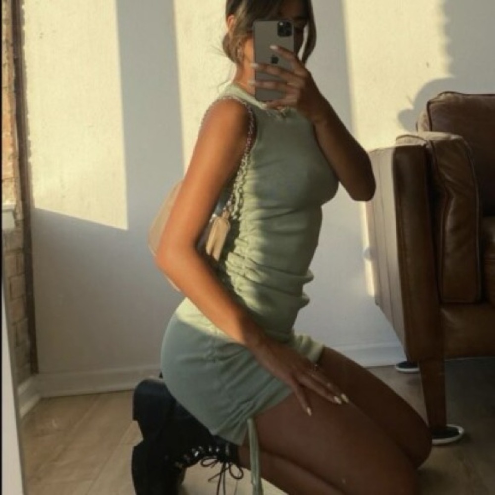Lioness Side Cinch Sleeveless Mini Dress Green